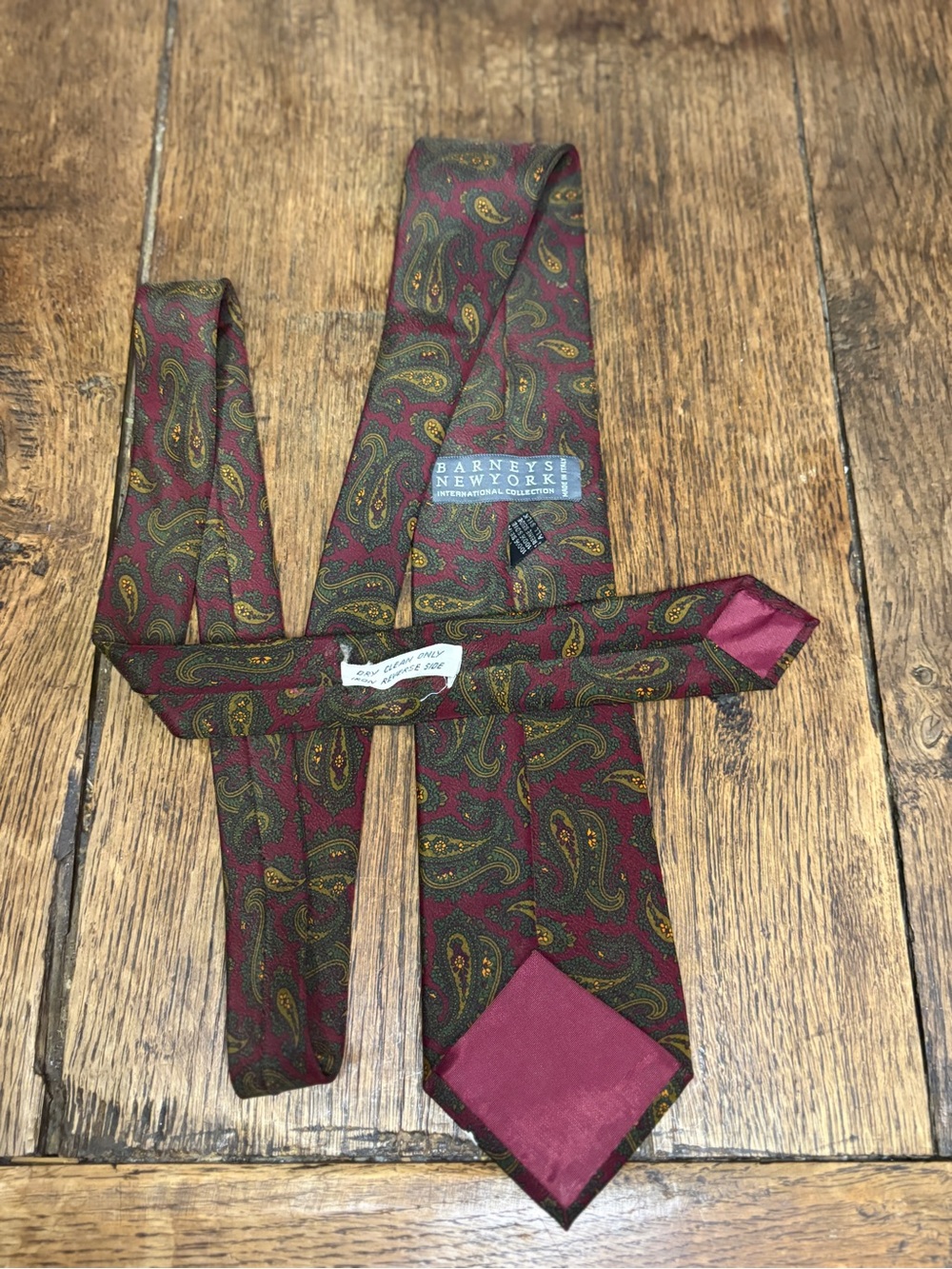 Vintage 90s Barneys New York Silk Paisley Tie Made In Italy Burgundy Green